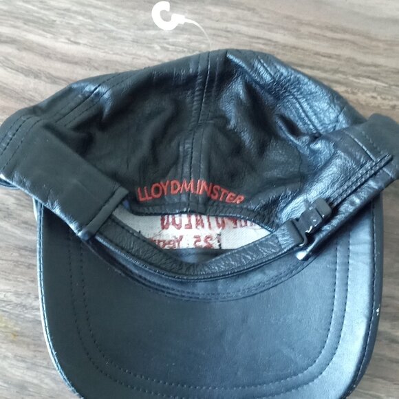 Vintage LLOYDMINSTER Black Leather Golf Baseball Hat Cap Adjustable Korea - Picture 4 of 4